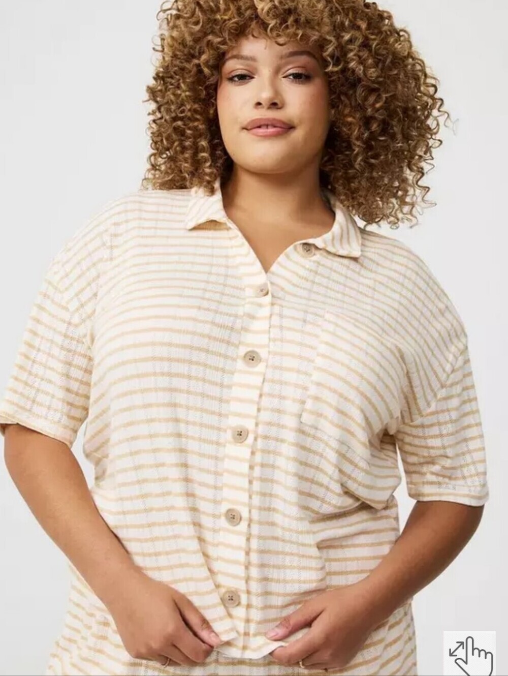 Torrid Striped Cotton Gauze Cropped Collared Top Size 2 White/ Ginger Stripe